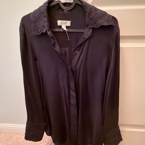 COS Dark Navy Embroidered-Collar Button-Down Shirt